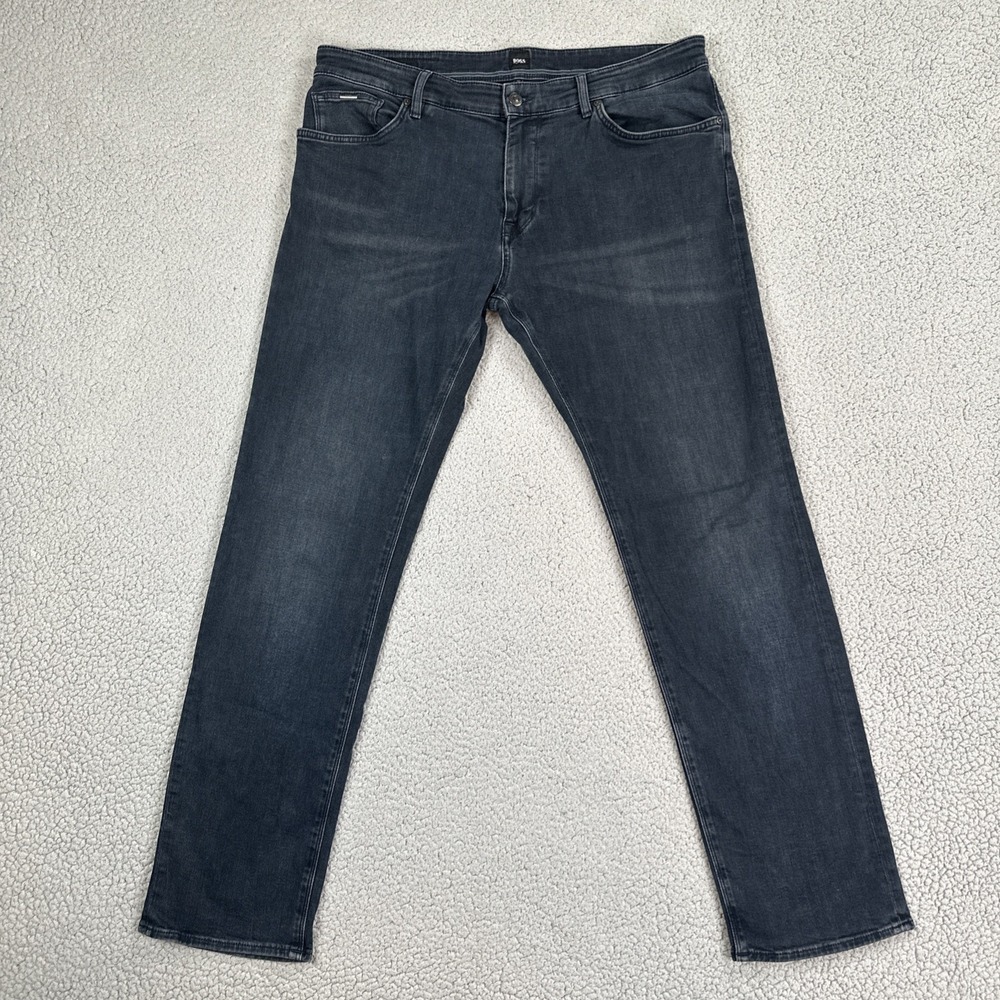 Hugo Boss Jeans Men 34x32 Blue Straight Dark Wash Stretch Candiani Italian Denim